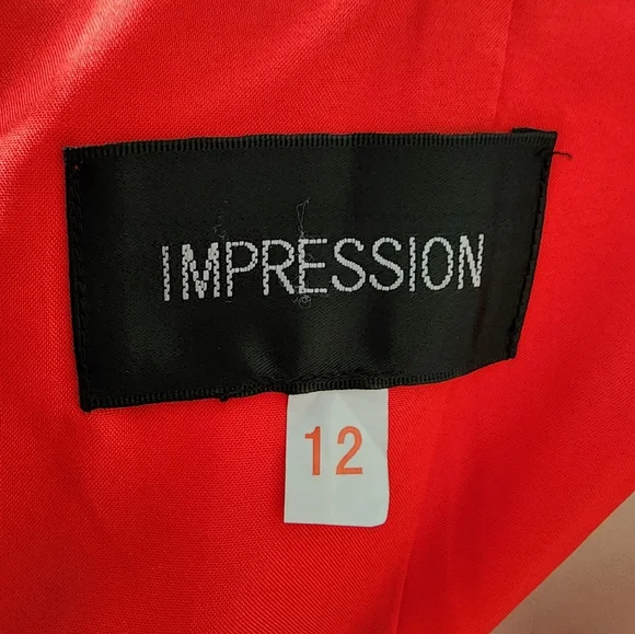 Impressions Dress 1990s Rhinestone Buttons Ruched Top Red Size 12 - Picture 11 of 12